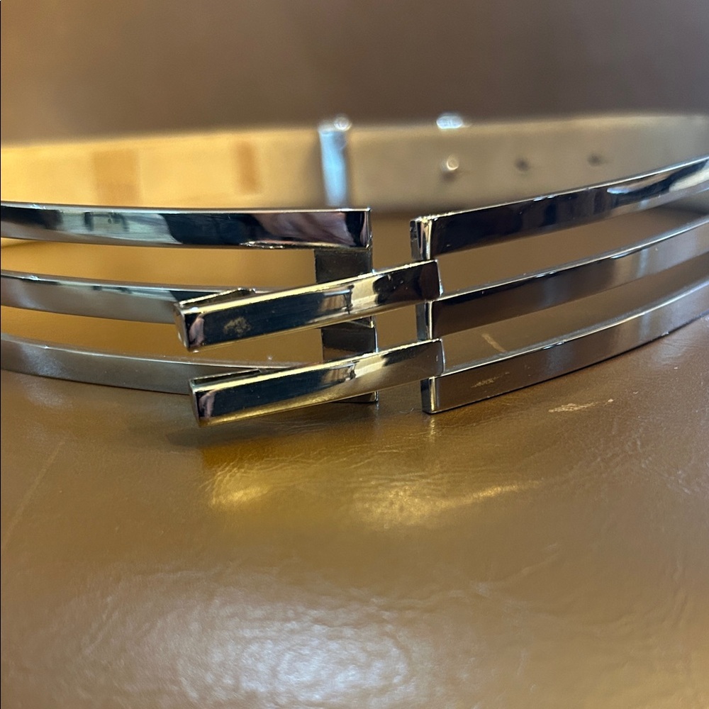 Vintage Split Gray Leather Mondi belt with Silver Belt Buckle